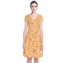 Orange pattern Short Sleeve Front Wrap Dress View1