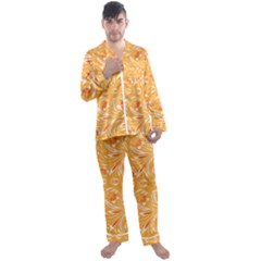 Orange Pattern Men s Long Sleeve Satin Pajamas Set by Eskimos