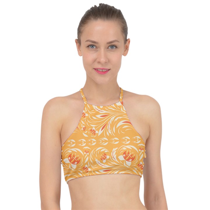 Orange pattern Racer Front Bikini Top