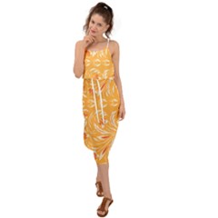 Orange pattern Waist Tie Cover Up Chiffon Dress