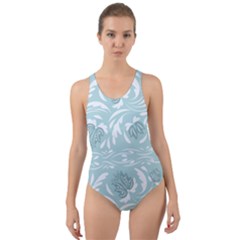 Blue Ornament Cut-out Back One Piece Swimsuit by Eskimos