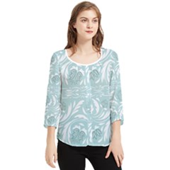 Blue Ornament Chiffon Quarter Sleeve Blouse by Eskimos