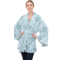 Blue Ornament Long Sleeve Velvet Kimono  by Eskimos