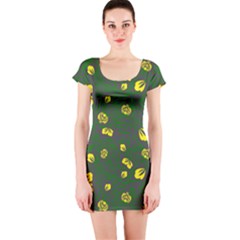 Yellow Flowers Short Sleeve Bodycon Dress by Eskimos