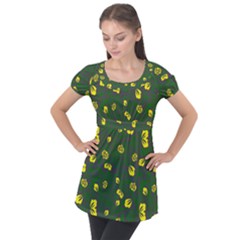 Yellow Flowers Puff Sleeve Tunic Top by Eskimos