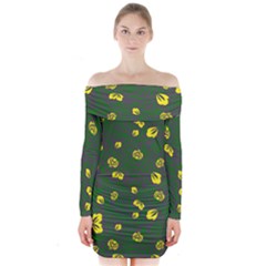 Yellow Flowers Long Sleeve Off Shoulder Dress by Eskimos