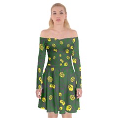 Yellow Flowers Off Shoulder Skater Dress by Eskimos