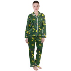 Yellow Flowers Satin Long Sleeve Pajamas Set by Eskimos