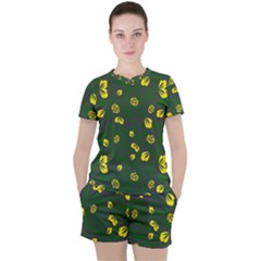 Yellow Flowers Women s Tee And Shorts Set