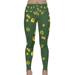 Yellow Flowers Lightweight Velour Classic Yoga Leggings by Eskimos