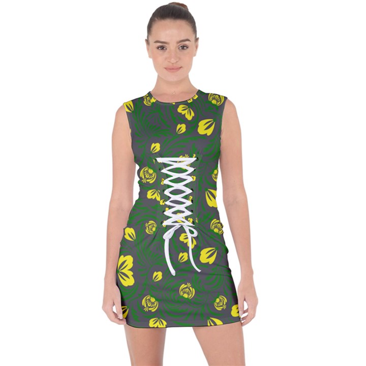 Yellow flowers Lace Up Front Bodycon Dress