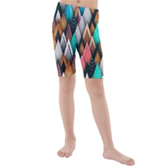 Abstract Triangle Tree Kids  Mid Length Swim Shorts by Dutashop