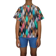 Abstract Triangle Tree Kids  Short Sleeve Swimwear by Dutashop