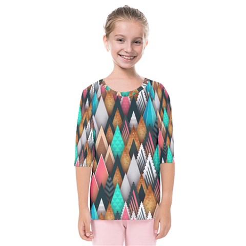 Abstract Triangle Tree Kids  Quarter Sleeve Raglan Tee by Dutashop