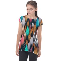 Abstract Triangle Tree Cap Sleeve High Low Top by Dutashop