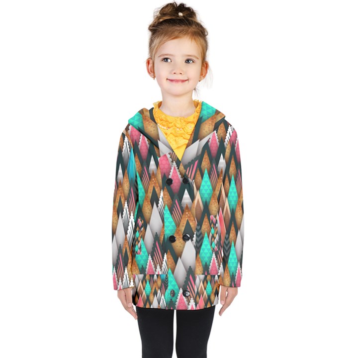 Abstract Triangle Tree Kids  Double Breasted Button Coat