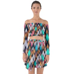 Abstract Triangle Tree Off Shoulder Top With Skirt Set by Dutashop