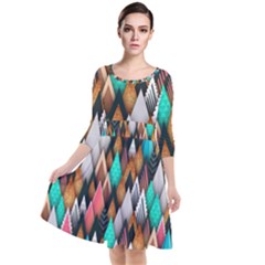 Abstract Triangle Tree Quarter Sleeve Waist Band Dress by Dutashop