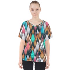 Abstract Triangle Tree V-neck Dolman Drape Top by Dutashop