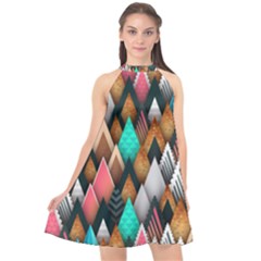 Abstract Triangle Tree Halter Neckline Chiffon Dress  by Dutashop