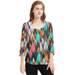 Abstract Triangle Tree Chiffon Quarter Sleeve Blouse by Dutashop