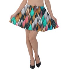 Abstract Triangle Tree Velvet Skater Skirt by Dutashop