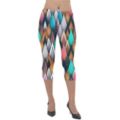 Abstract Triangle Tree Lightweight Velour Capri Leggings  by Dutashop