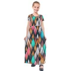 Abstract Triangle Tree Kids  Short Sleeve Maxi Dress