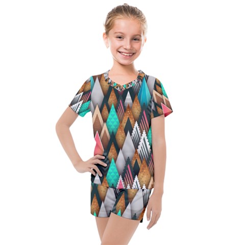 Abstract Triangle Tree Kids  Mesh Tee And Shorts Set by Dutashop