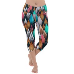 Abstract Triangle Tree Lightweight Velour Capri Yoga Leggings by Dutashop