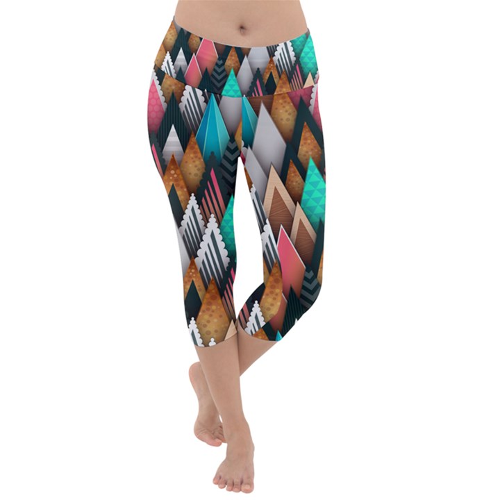 Abstract Triangle Tree Lightweight Velour Capri Yoga Leggings