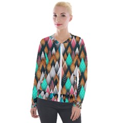 Abstract Triangle Tree Velvet Zip Up Jacket