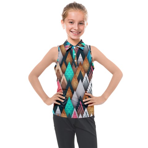 Abstract Triangle Tree Kids  Sleeveless Polo Tee by Dutashop