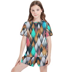 Abstract Triangle Tree Kids  Tee And Sports Shorts Set