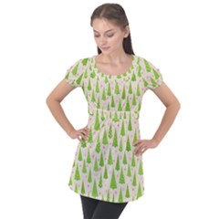 Christmas Green Tree Puff Sleeve Tunic Top by Dutashop