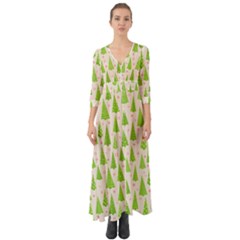 Christmas Green Tree Button Up Boho Maxi Dress by Dutashop