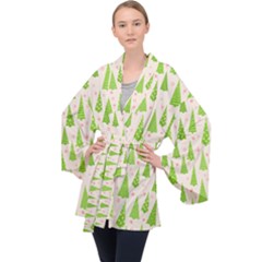 Christmas Green Tree Long Sleeve Velvet Kimono 