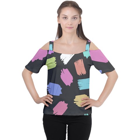 Many Colors Pattern Seamless Cutout Shoulder Tee by Dutashop