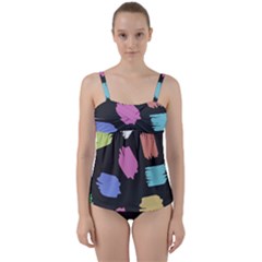 Many Colors Pattern Seamless Twist Front Tankini Set