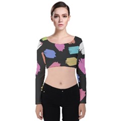 Many Colors Pattern Seamless Velvet Long Sleeve Crop Top