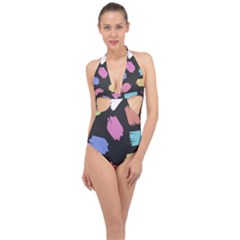 Many Colors Pattern Seamless Halter Front Plunge Swimsuit