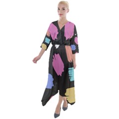 Many Colors Pattern Seamless Quarter Sleeve Wrap Front Maxi Dress