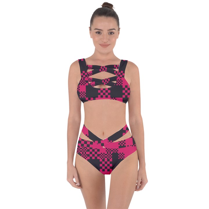 Cube Square Block Shape Bandaged Up Bikini Set 