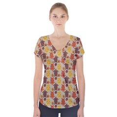 Sea Turtle Sea Life Pattern Short Sleeve Front Detail Top by Dutashop