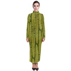 Fern Texture Nature Leaves Turtleneck Maxi Dress