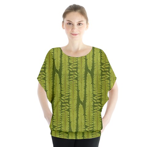 Fern Texture Nature Leaves Batwing Chiffon Blouse by Dutashop