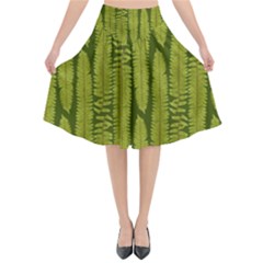 Fern Texture Nature Leaves Flared Midi Skirt