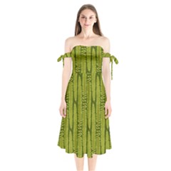 Fern Texture Nature Leaves Shoulder Tie Bardot Midi Dress by Dutashop