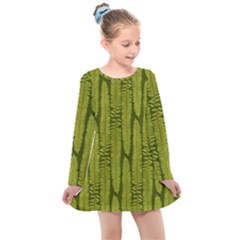 Fern Texture Nature Leaves Kids  Long Sleeve Dress by Dutashop