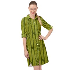 Fern Texture Nature Leaves Long Sleeve Mini Shirt Dress by Dutashop